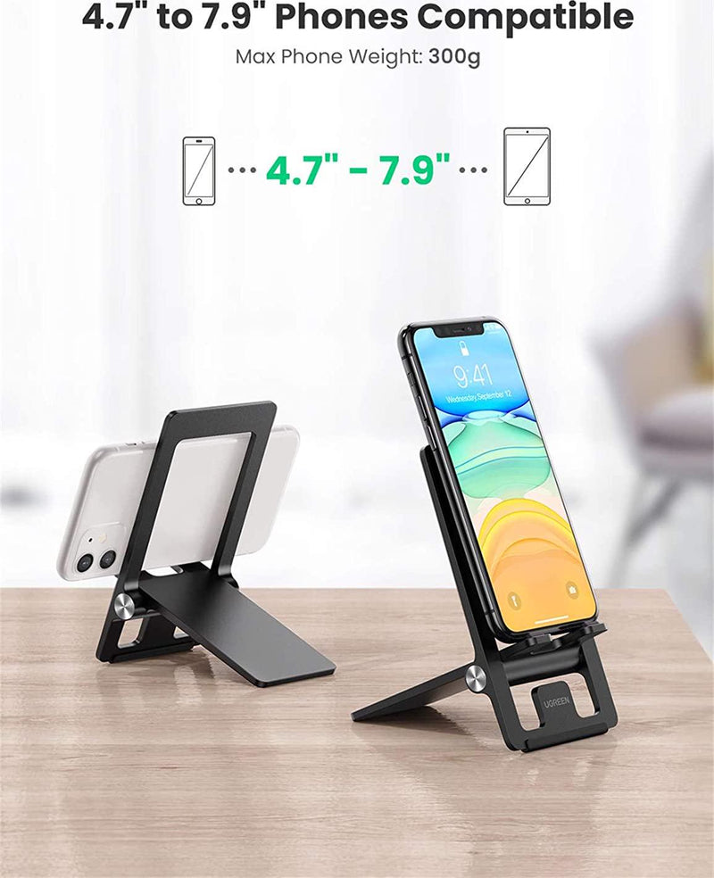 UGREEN Cell Phone Stand for Desk Adjustable Phone Holder Dock Compatible for iPhone 13 Pro Max 12 11 Pro Max XS XR 8 Plus 6 7 6S Smartphone, Foldable and Portable (Black)