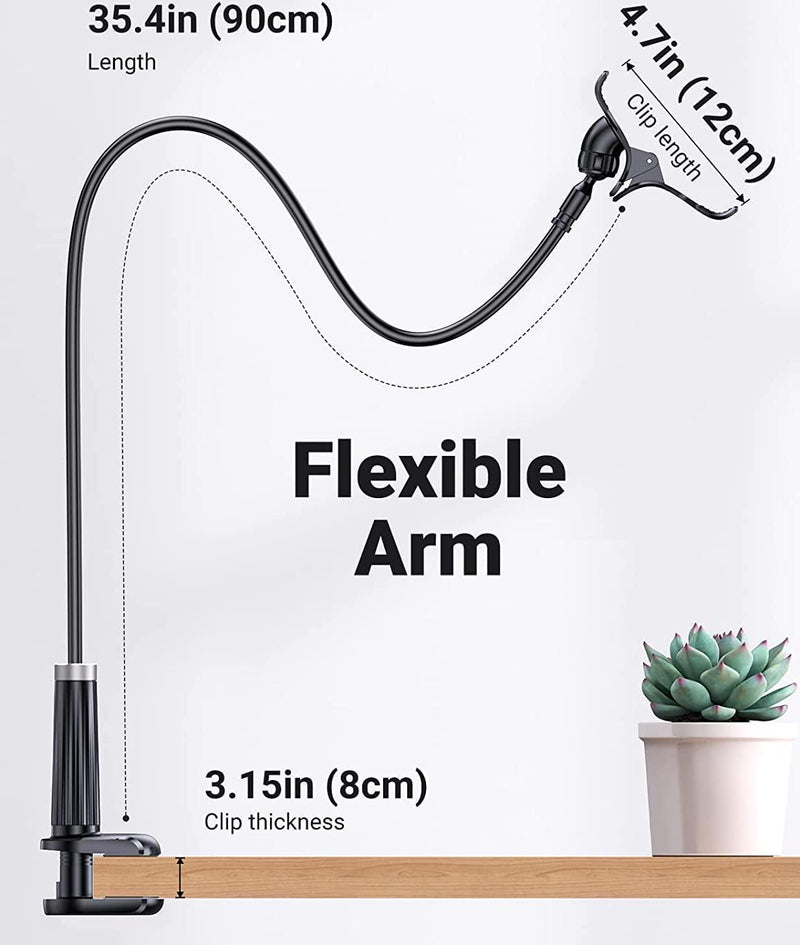 UGREEN Gooseneck Phone Holder for Bed Desk Flexible Cell Phone Clip Clamp Overhead Long Arm Compatible for iPhone 13 Pro Max 12 11 XR XS SE 8 Plus 6 7 5 Samsung Galaxy S20 Note 20 S10 S9 S8 S7 Black