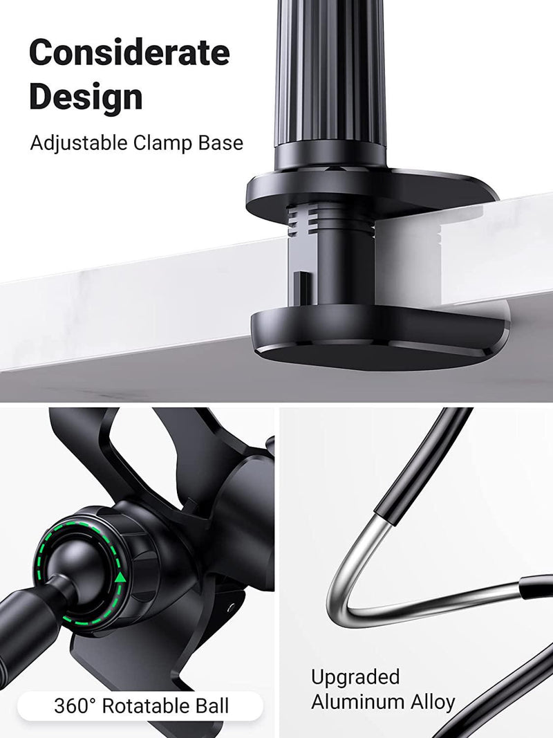 UGREEN Gooseneck Phone Holder for Bed Desk Flexible Cell Phone Clip Clamp Overhead Long Arm Compatible for iPhone 13 Pro Max 12 11 XR XS SE 8 Plus 6 7 5 Samsung Galaxy S20 Note 20 S10 S9 S8 S7 Black