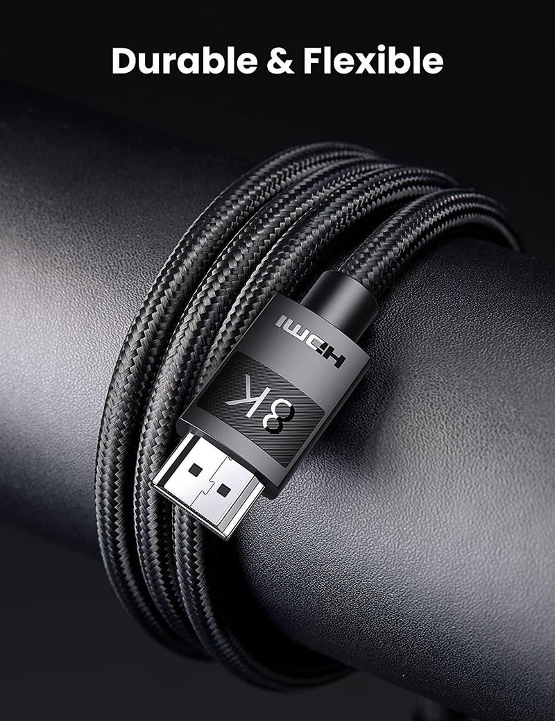 UGREEN HDMI 2.1 2M Cable 48Gbps Ultra High Speed 8K HDMI Cable 4K 120Hz 8K 60Hz Nylon Braided HDMI Cord Support Dynamic HDR eARC Dolby Atmos HDCP Compatible with PS5 PS4 Xbox TV Blu-ray Projector 6FT