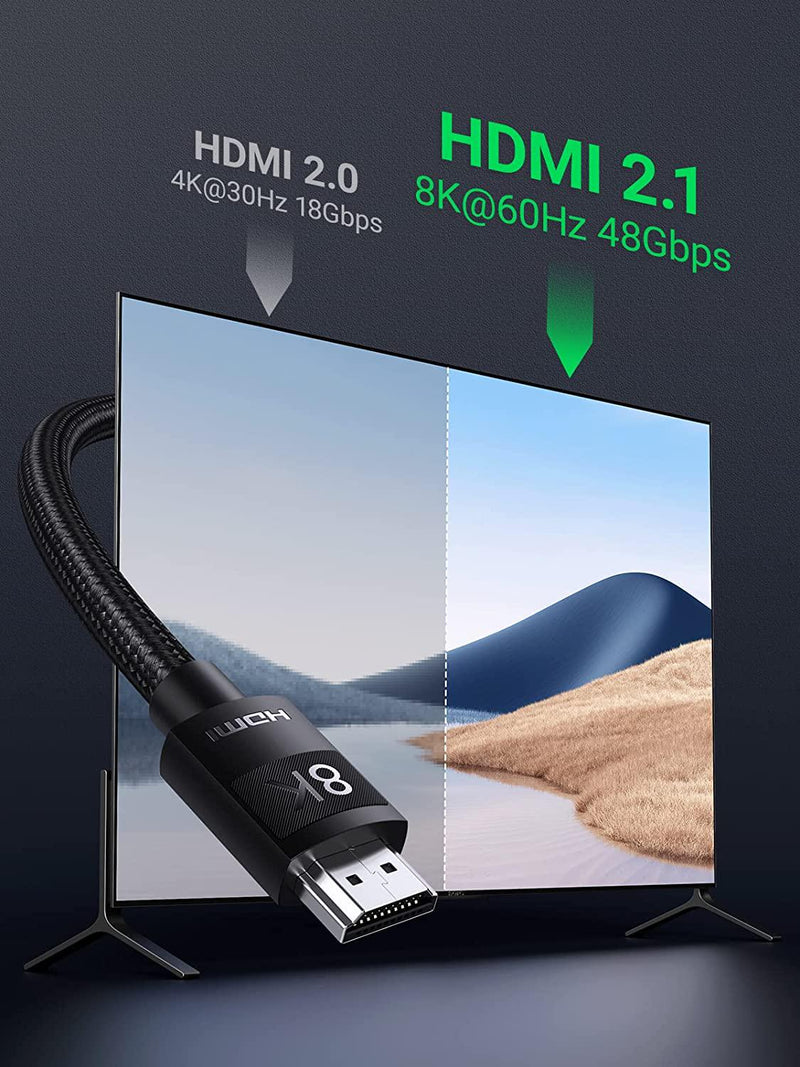UGREEN HDMI 2.1 2M Cable 48Gbps Ultra High Speed 8K HDMI Cable 4K 120Hz 8K 60Hz Nylon Braided HDMI Cord Support Dynamic HDR eARC Dolby Atmos HDCP Compatible with PS5 PS4 Xbox TV Blu-ray Projector 6FT