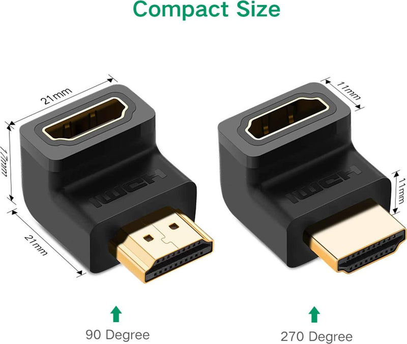 UGREEN HDMI 90 And 270 Degree Right Angle Adapter Gold Plated High Speed HDMI Male to Female Connector Adapter for Roku TV Stick (pack of 2)