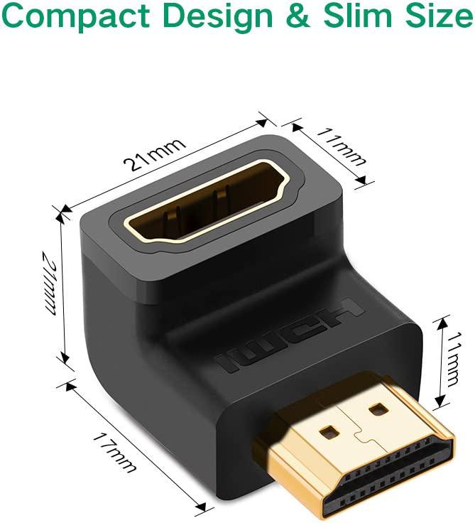 UGREEN HDMI Coupler 2 Pack Right Angle 90 Degree Gold Plated HDMI Male to Female Connector Adapter Supports 4K for TV Stick