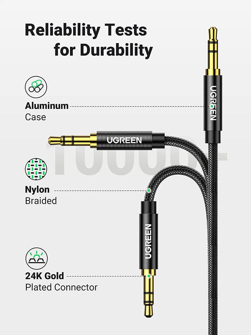 UGREEN Headphone Extension Cable, 3.5mm Audio Male to Female Stereo Extension Adapter Nylon Braided Cord Compatible for iPhone, iPad, Smartphones, Headphones, Tablets, Media Players, Gold-Plated (3FT)