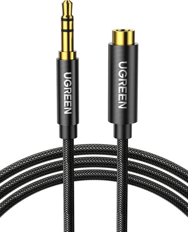 UGREEN Headphone Extension Cable, 3.5mm Audio Male to Female Stereo Extension Adapter Nylon Braided Cord Compatible for iPhone, iPad, Smartphones, Headphones, Tablets, Media Players, Gold-Plated (3FT)