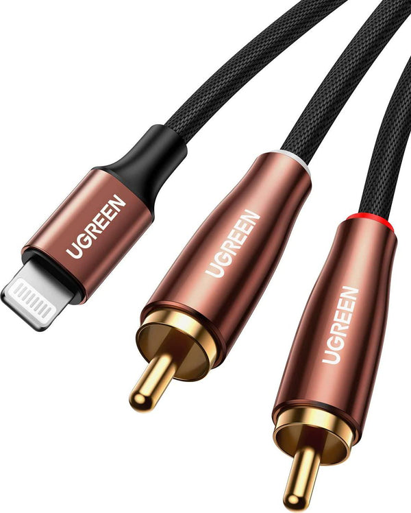 UGREEN Lightning to RCA Cable MFi Certified 2RCA Splitter Audio Cable, RCA Y Adapter Hi-Fi Sound RCA Male Stereo Cord Compatible with iPhone 13 Mini Pro Max 12 Pro X iPad MP3 Speaker Home Theater 3FT