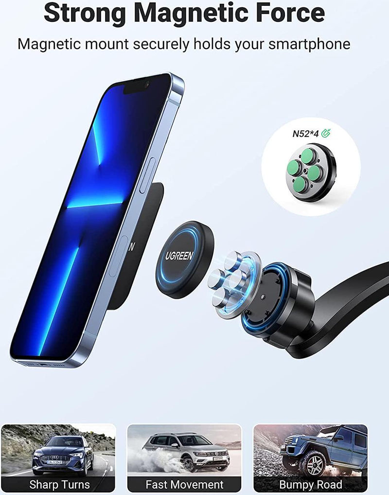UGREEN Magnetic Phone Holder Car Mount Dashboard Car Cell Phone Mount Strong Magnets Compatible with iPhone 13 Pro Max, iPhone 12 11 Pro X XS Max XR 8 7 Plus 6S Smartphones