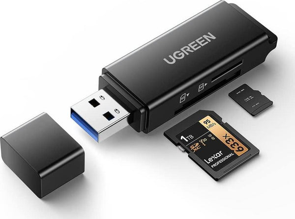 UGREEN SD Card Reader Portable USB 3.0 Dual Slot Flash Memory Card Adapter Hub for TF, SD, Micro SD, SDXC, SDHC, MMC, RS-MMC, Micro SDXC, Micro SDHC, UHS-I for Mac, Windows, Linux, Chrome, PC, Laptop
