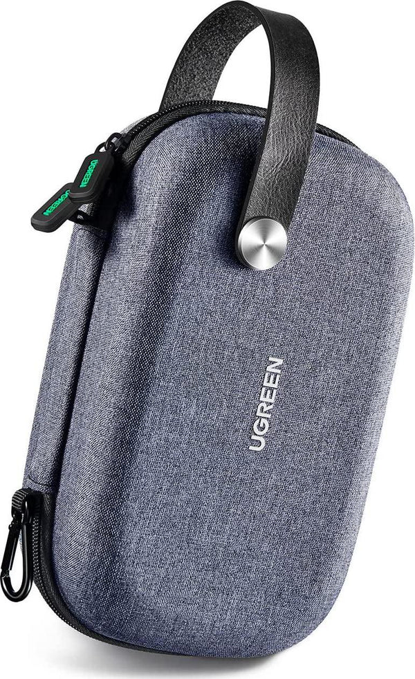 UGREEN Travel Case Gadget Bag Small, Portable Electronics Accessories Organiser Travel Carry Hard Case Cable Tidy Storage Box Pouch with Double Layer, Double Zipper, Snap Hook, Carrying Strap