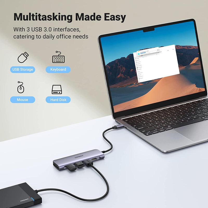 UGREEN USB C Hub, USB C HDMI Adapter 6 in 1 Type C Hub with 4K USB C to HDMI, SD TF Card Reader, 3 USB 3.0 Ports for MacBook Pro 2019/2018/2017, Galaxy Note 10 S10 S9 S8 Plus, Chromebook, XPS Aluminum
