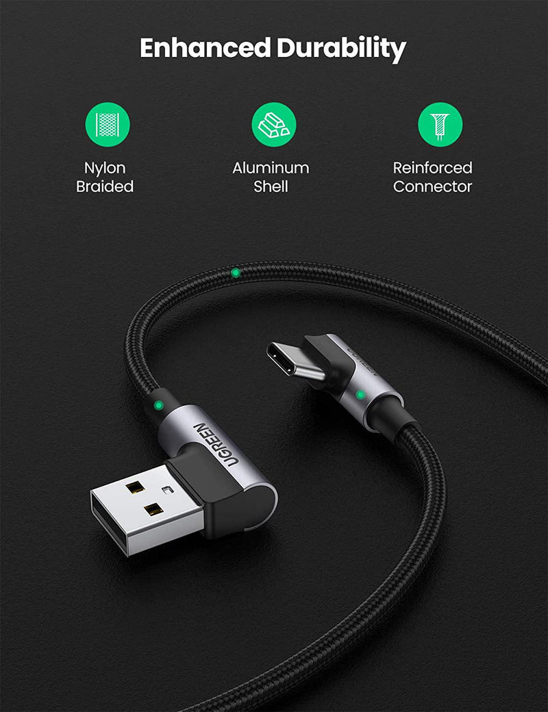 UGREEN USB C Right Angle Cable 90 Degree Type C Fast Charger Compatible with Samsung Galaxy Note20 S20 S10 S10e S9 S8 Plus, PS5 Controller, LG G8 G7 V40 V30, Nintendo Switch, GoPro Hero 7 8 (3ft)