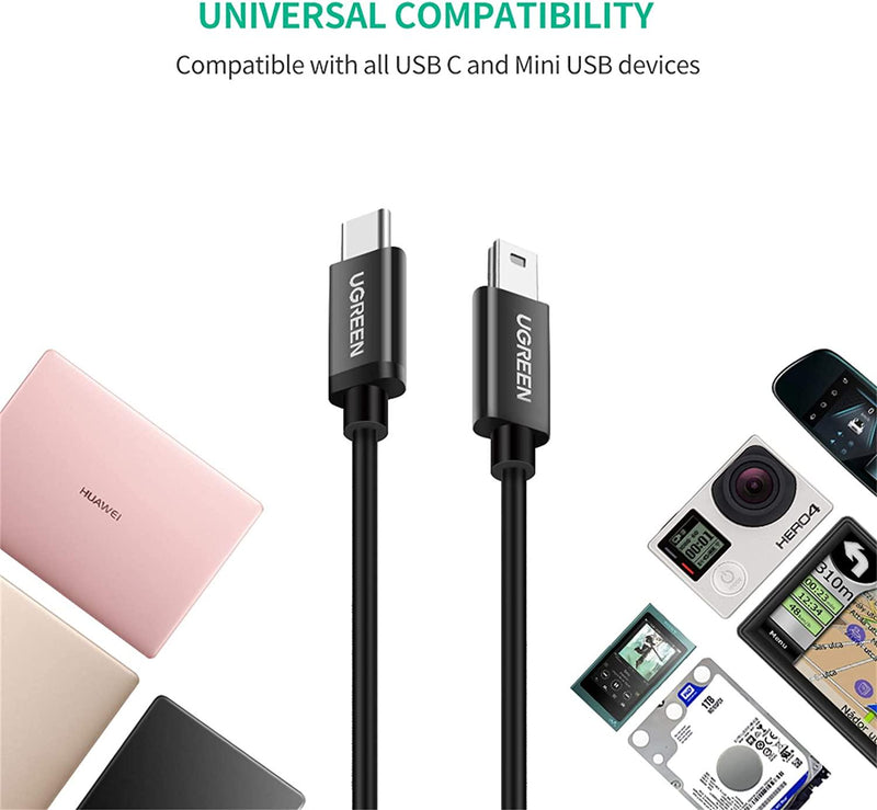 UGREEN USB C to Mini USB Cable High Speed USB 2.0 Type C to Mini USB 5 Pin Adapter 480Mbps Data Sync Charge Lead Compatible with Thunderbolt 3 MacBook Air iPad Pro,Lenovo Yoga,HP,Dell XPS,Camera 3ft