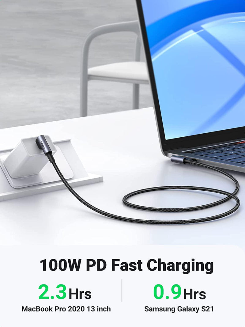 UGREEN USB-C to USB-C Cable 90 Degree, 100W PD Fast Charging Cord for Apple MacBook Pro/Air, Huawei Matebook, iPad Pro 2021, Chromebook, Pixel 4 XL, Samsung Galaxy S20 S10 Note 10, Switch, 3M