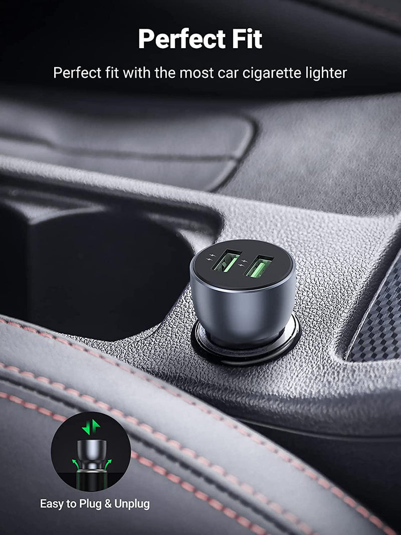 UGREEN USB Car Charger Adapter 36W - Dual USB Car Charger Fast Charging, Cigarette Lighter Adapter Compatible for iPhone 13/13 Pro/12/SE/11/XR/X/XS, Galaxy S21/S20 Ultra/S10+/S9/S8/Note 20