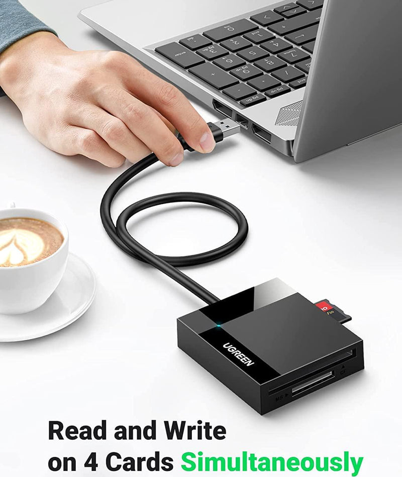 UGREEN USB Card Reader 4 in 1 USB 3.0 SD TF CF MS Memory Card Adapter 5Gbps Read Write Simultaneously for SD SDXC SDHC CF CFI TF Micro SD Micro SDXC Micro SDHC MS MMC UHS-I Cards for Windows Mac Linux