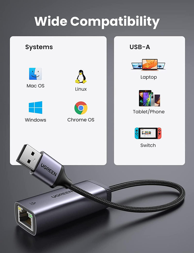 UGREEN USB Ethernet Adapter USB 3.0 to 10 100 1000 Mbps Gigabit LAN Network Adaptor Mini RJ45 Internet Converter Aluminum Braided Compatible with Switch Laptop PC MacBook Surface XPS Raspberry Pi 4b