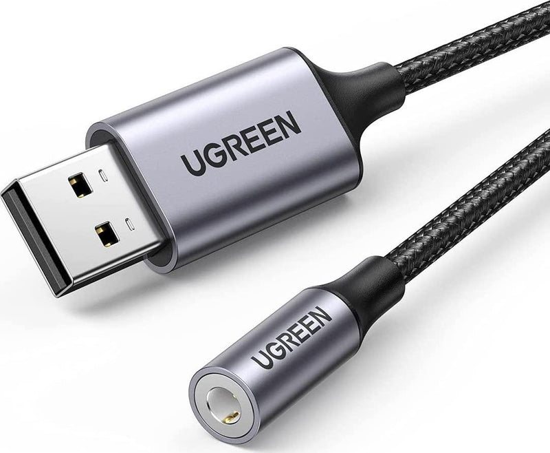UGREEN USB to 3.5mm Audio Jack, USB A Sound Card Adapter Support Mic TRRS Headphone DAC Chip USB to Aux Nylon Braided Cable Compatible with Windows Mac Linux PC Laptops PS5 PS4 Switch Speaker 9.8 Inch