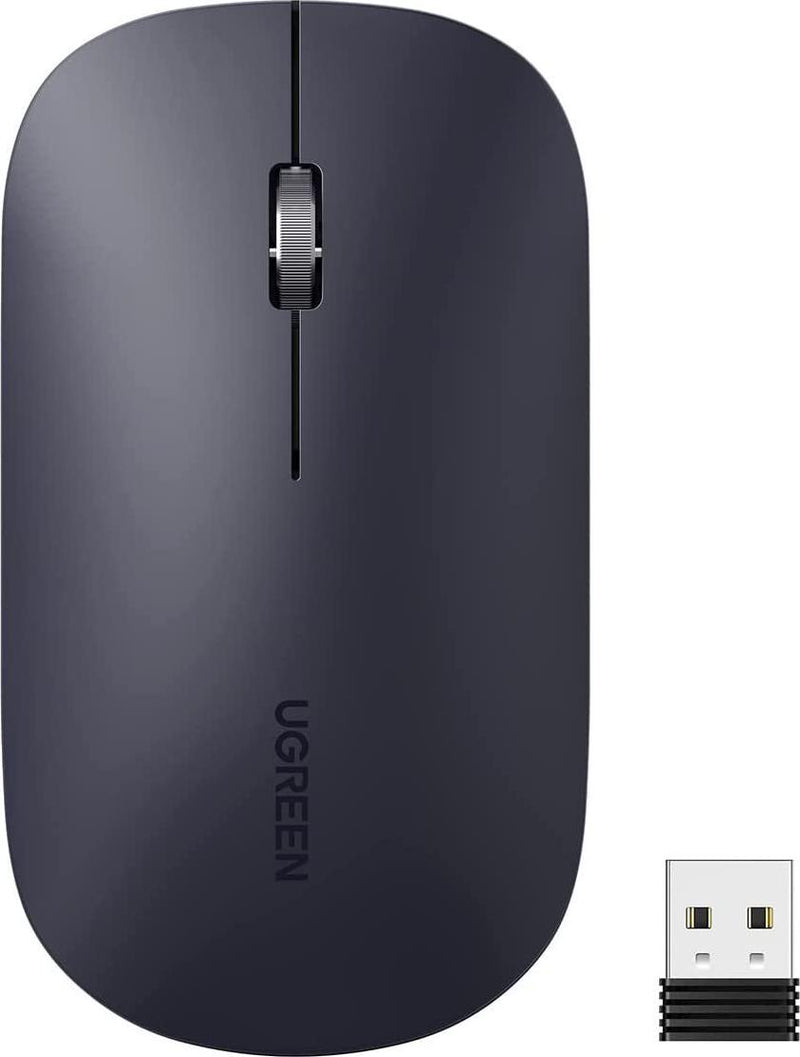 UGREEN Wireless Mouse, 2.4G Slim Silent Computer Mouse with 4000 DPI, USB Cordless Mouse with 18-Month Battery Life, Small Flat Portable Optical Mice for Laptop, Computer, Chromebook, MacBook - Black