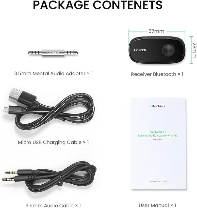 UGREEN aptX Bluetooth Receiver Wireless Bluetooth 5.0 Car Adapter Port