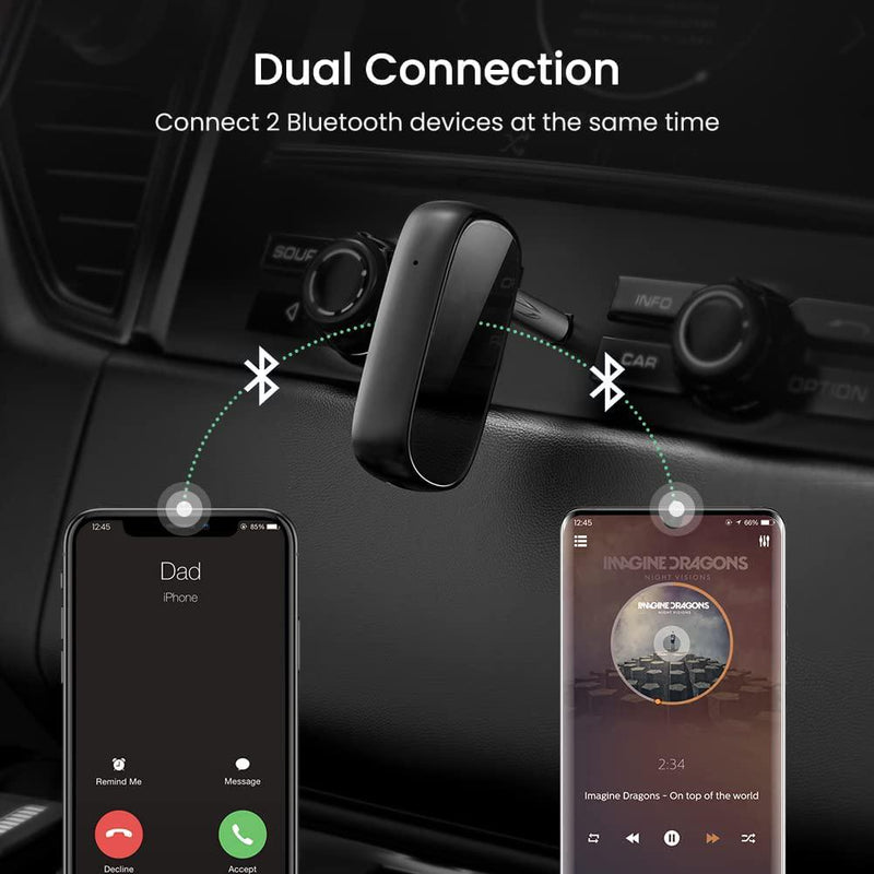 UGREEN aptX Bluetooth Receiver Wireless Bluetooth 5.0 Car Adapter Portable Wireless Audio Adapter 3.5mm Aux for Music Streaming Sound System Speaker Headphones Hands-Free Car Kit with Microphone