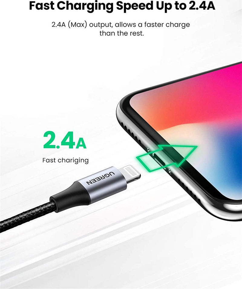 UGREEN iPhone Charger Cable [0.25M Apple MFi Certified] Lightning to USB-A Nylon Braided Cord Compatible with iPhone 14 Pro Max/ 14 Plus/ 13 Pro Max/ 12 Mini/ 11/ XS/XR/8/7/6s, New iPad 9, AirPods Pro