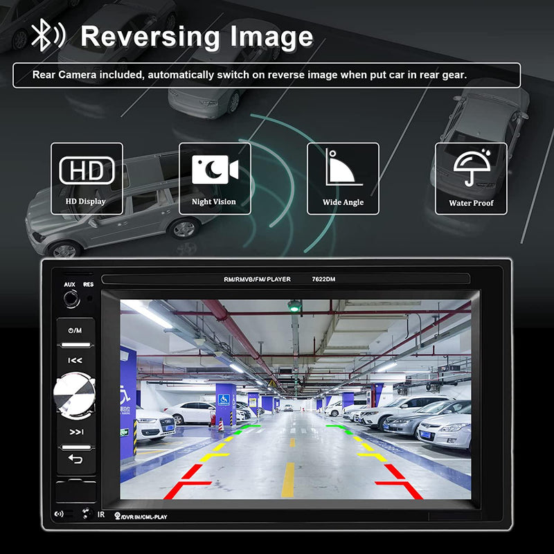 UNITOPSCI Double Din Car Stereo 6.2 Touch Screen with Bluetooth Backup Camera Microphone FM Radio/Auxiliary audio/USB/SD/DVR Input /MP5 Player Supports Phonelink Remote Control Steering Wheel Control