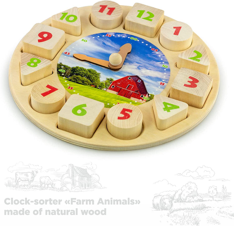 Ulanik Sorter Clock Farm Animals Montessori Toy Wooden Sorter Game Age 3+ Sorting and Counting Preschool Learning Education