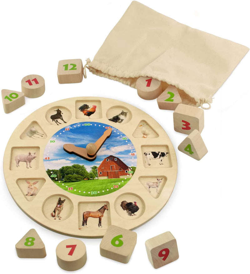 Ulanik Sorter Clock Farm Animals Montessori Toy Wooden Sorter Game Age 3+ Sorting and Counting Preschool Learning Education