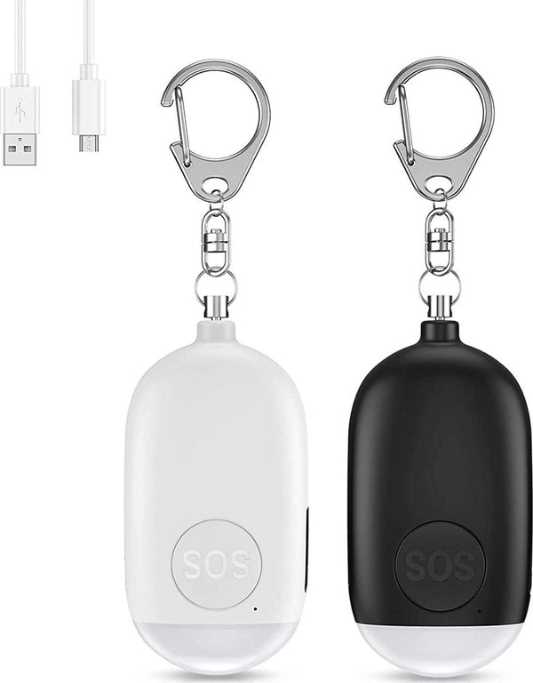 (Upgraded New Version) Safe Sound Personal Alarm, 130dB Rechargeable Safesound Security Alarm Keychain, Emergency Self Defense Alarm with LED Light, for Kids, Women, Elderly (2 Pack-White&Black)