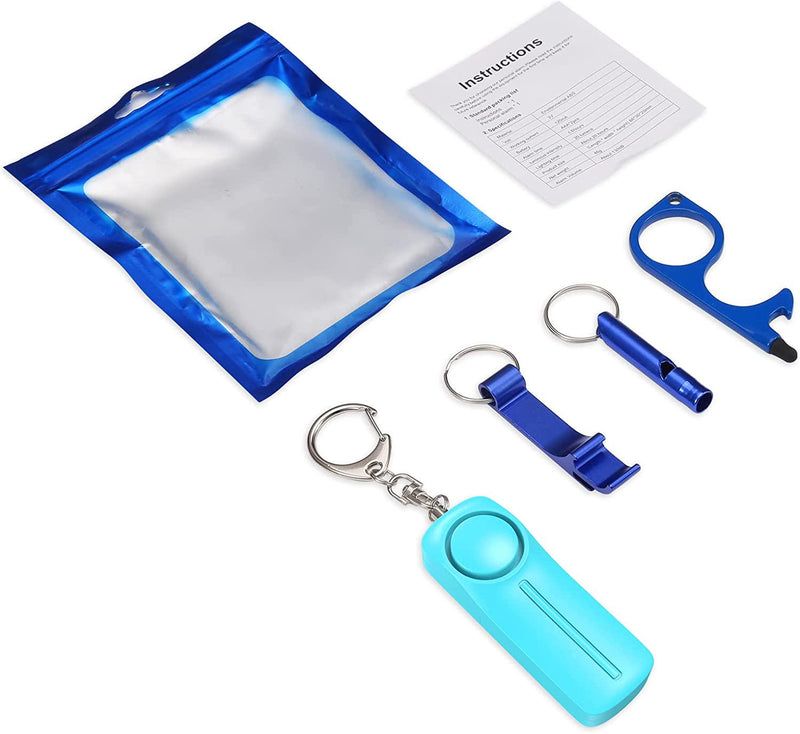Upgraded Safe Sound Personal Alarm 4 Pcs Set, Safety Keychain Accessories for Women, Self Defense Keychain Set with Personal Alarm, Blue