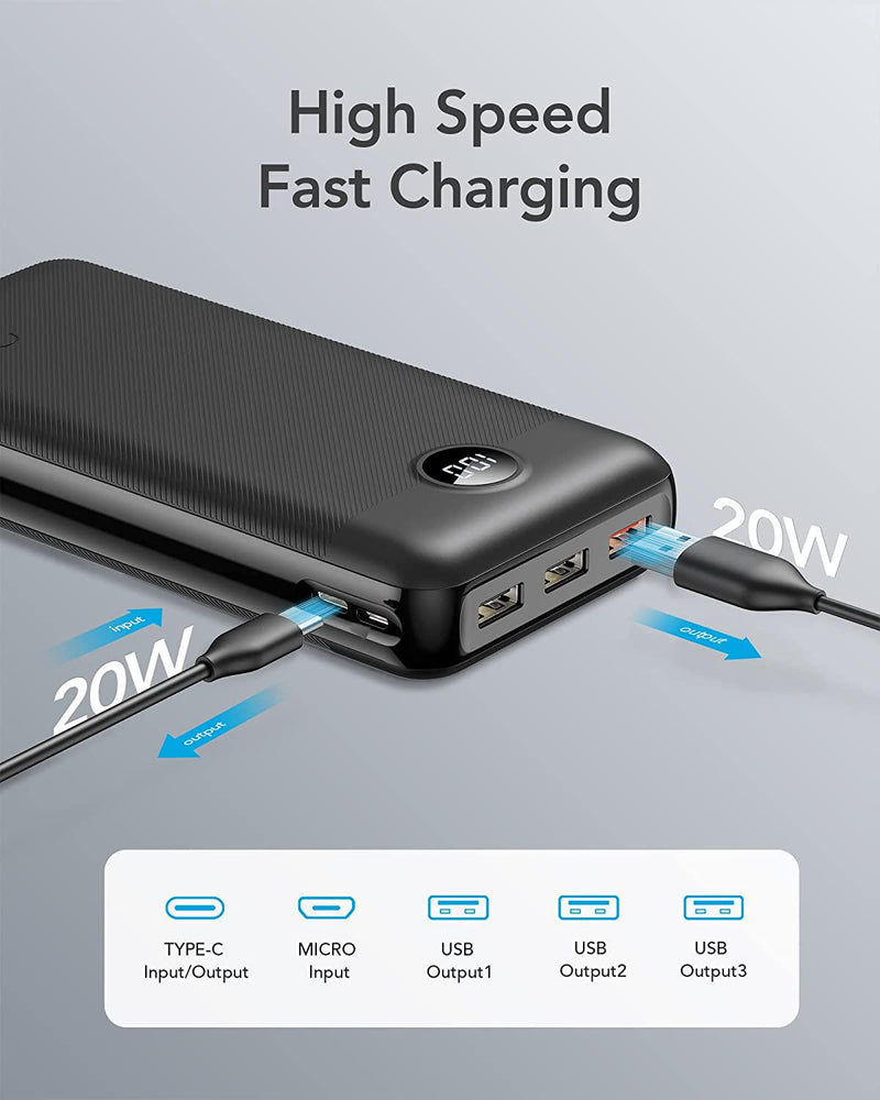  Baseus 30000mAh Portable Charger, 22.5W Power Bank Fast  Charging Battery Pack with 2 USB-A, 1 USB-C and 1 Micro USB Ports  Compatible with iPhone, iPad, Switch, Samsung Devices, and More 