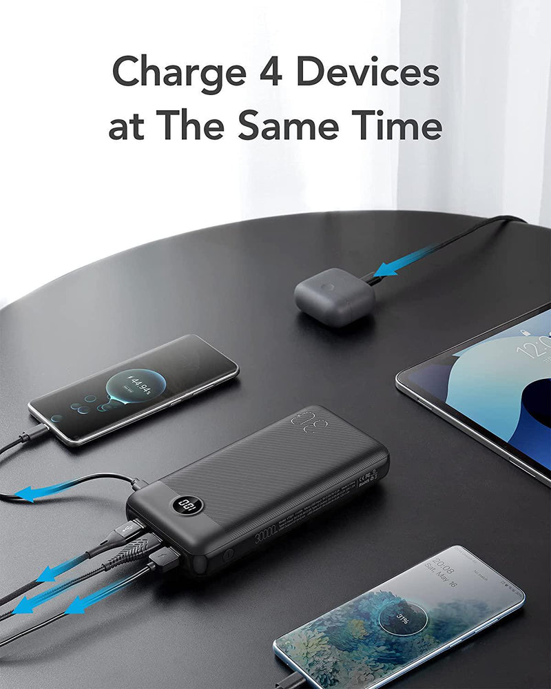 VEEKTOMX 30000mAh Power Bank, 20W PD 3.0 and QC 3.0 USB C Fast Charging Portable Charger with 4 Outputs, High-Capacity External Battery Pack Compatible with iPhone/iPad/Samsung Note10+/ S21 S22 Ultra