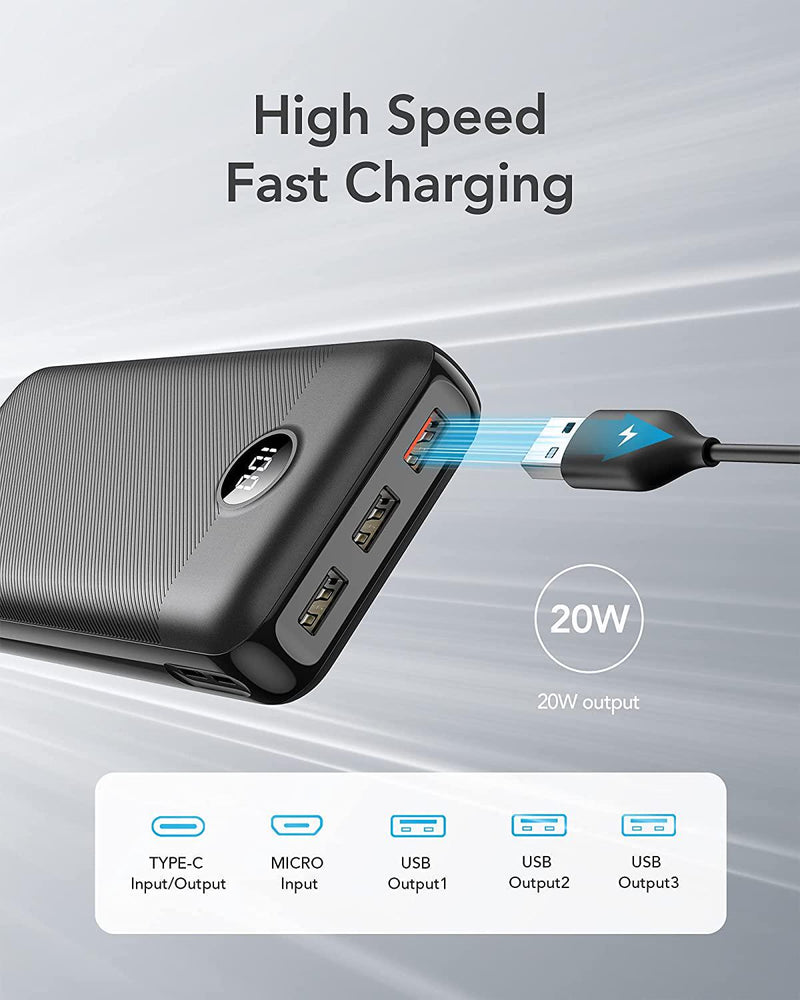 VEEKTOMX 30000mAh Power Bank, 20W PD 3.0 and QC 3.0 USB C Fast Charging Portable Charger with 4 Outputs, High-Capacity External Battery Pack Compatible with iPhone/iPad/Samsung Note10+/ S21 S22 Ultra