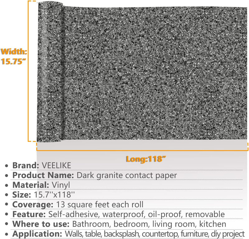 VEELIKE Granite Peel and Stick Countertops for Kitchen 15.7''x354