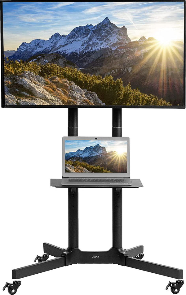 VIVO Mobile TV Cart for 32 to 83 inch Screens up to 110 lbs, LCD LED OLED 4K Smart Flat and Curved Panels, Rolling Stand with Laptop DVD Shelf, Locking Wheels, Max VESA 600x400, Black, STAND-TV03E