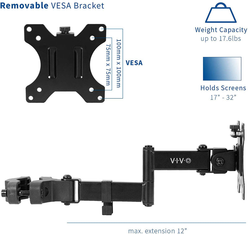 VIVO Steel Universal Full Motion Pole Mount Monitor Arm with Removable