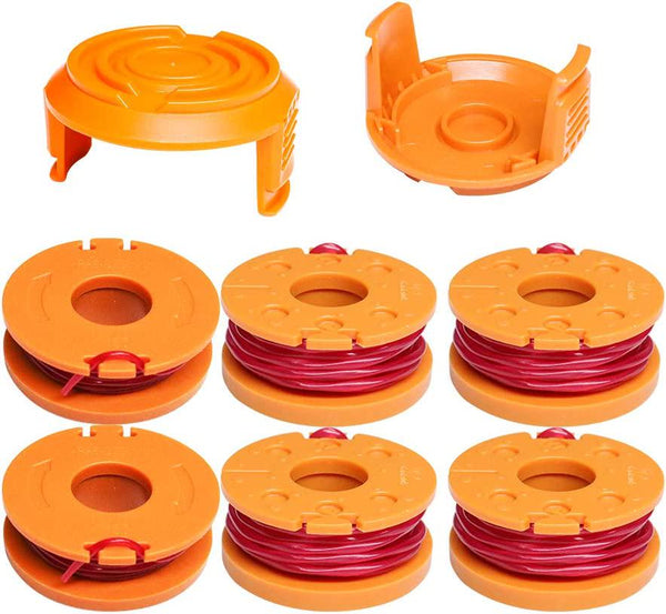 ValueHall 0.065 Replacement Trimmer Spool 10ft String Trimmer Line for Worx WA0010 WG150 WG151 WG154 WG155 WG160 WG163 WG175 WG180 V7C04 (6 Spools, 2 Caps)
