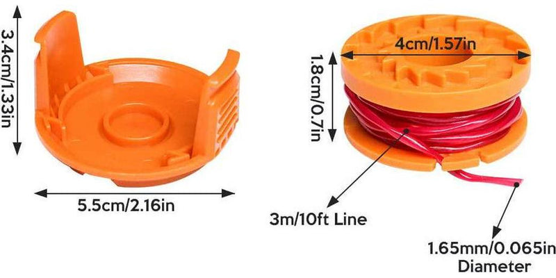 ValueHall 0.065 Replacement Trimmer Spool 10ft String Trimmer Line for Worx WA0010 WG150 WG151 WG154 WG155 WG160 WG163 WG175 WG180 V7C04 (6 Spools, 2 Caps)