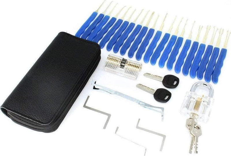ValueHall Lock Pick Set 28 Piece Set Lock Picking Set Picking Lock Kit with Carrying Case and 2 Transparent Practice Training Padlock for Beginners Pro Locksmith House Lock and Picking Training V7030-2