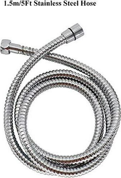 ValueHall Shower Hose 59Inches/1.5M Stainless Steel Shower Head Hose Double Lock Extra Long Replacement Handheld Shower Hose with Brass Fittings Teflon Tape and Washers Included Chrome Finish V7052