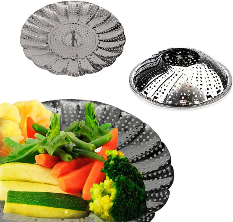 ValueHall Vegetable Steamer Basket Stainless Steel Steamer Basket Folding Vegetable Steamer Insert with Handle, Adjustable Expandable Petals Fit Various Size Pot (5 to 9 ) V7040-1