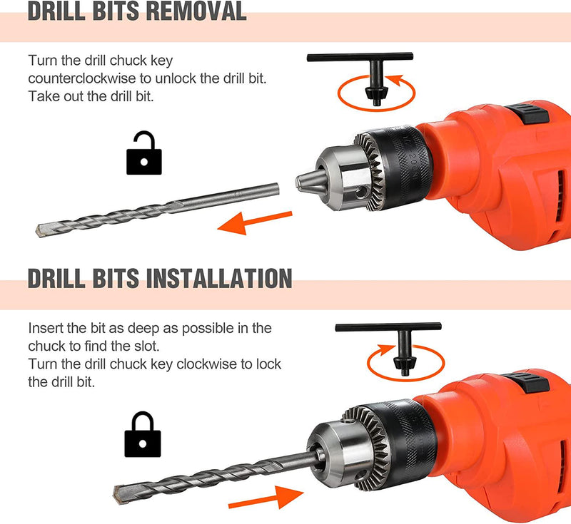 ValueMax Hammer Drill, 900W Dual Purpose Electric Corded Drill, Variable Speed, 1/2&#039;&#039;(13mm) Chuck, Impact Drill with 3pcs HSS Drill Bits and 2pcs Cement Drill Bits, Ideal for Home, Garden, DIY etc