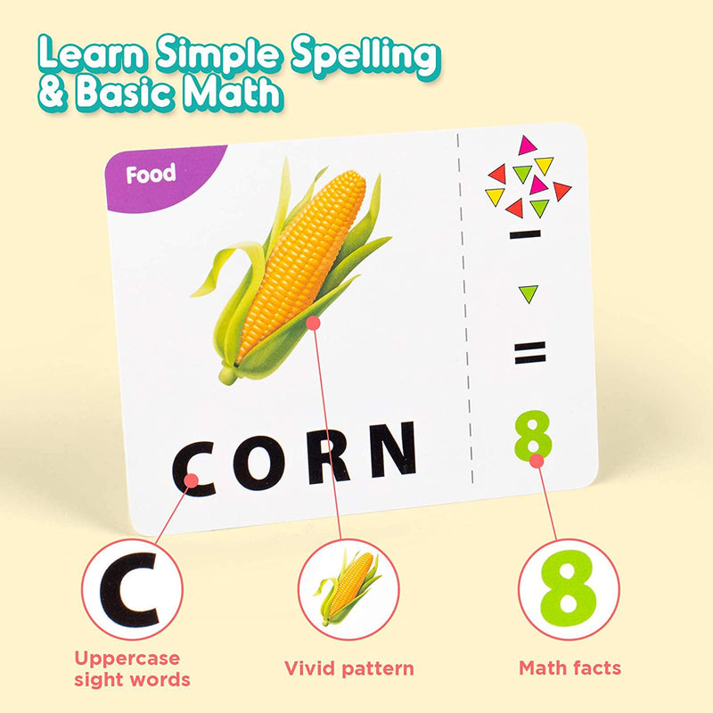 Vanmor 2 in 1 Matching Letter Number Game for Kids - Preschool Sight Words Spelling Game with Alphabets Number Math Flash Cards for PreK and Kindergarten Addition Subtraction Multiplication Division