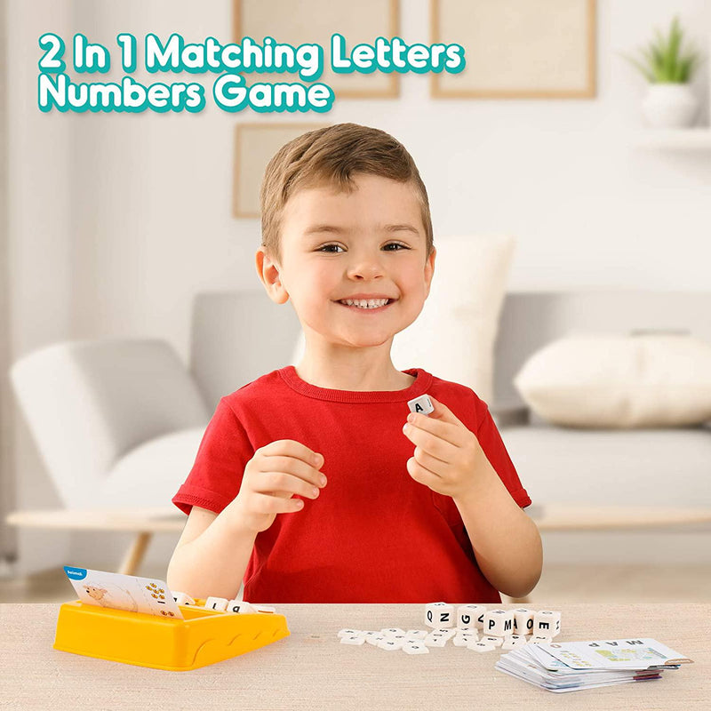 Vanmor 2 in 1 Matching Letter Number Game for Kids - Preschool Sight Words Spelling Game with Alphabets Number Math Flash Cards for PreK and Kindergarten Addition Subtraction Multiplication Division