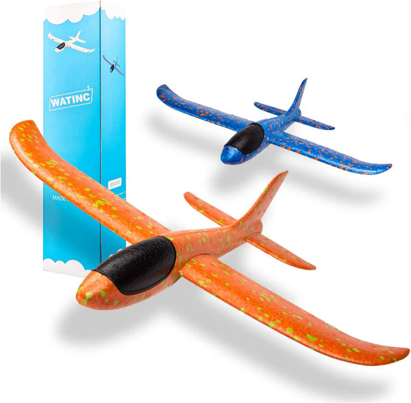 WATINC 2pcs airplane manual throwing fun challenging outdoor sports toy model foam airplane blue and orange airplane (WT-Airplane 2Pcs)