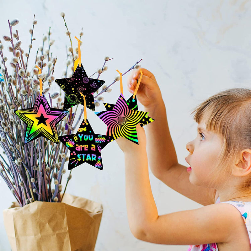WATINC 60pcs Star Scratch Cards for Independence Day, Magic Rainbow Color Craft Kit DIY Paper Art Scratch Star Ornament forÂ Kids Boys Girls, ClassroomÂ School Crafts Party Favor SuppliesÂ Decorations