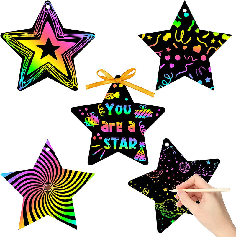 WATINC 60pcs Star Scratch Cards for Independence Day, Magic Rainbow Color Craft Kit DIY Paper Art Scratch Star Ornament forÂ Kids Boys Girls, ClassroomÂ School Crafts Party Favor SuppliesÂ Decorations