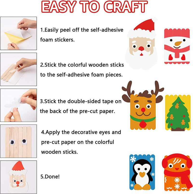 WATINC 6 Pack Christmas DIY Craft Supplies kit for Kids, Creative Craft Art for Classroom or Home, Wooden Sticks Googly Eyes DIY Art Supplies, Christmas Party Favor, Birthday Gifts for Boys and Girls