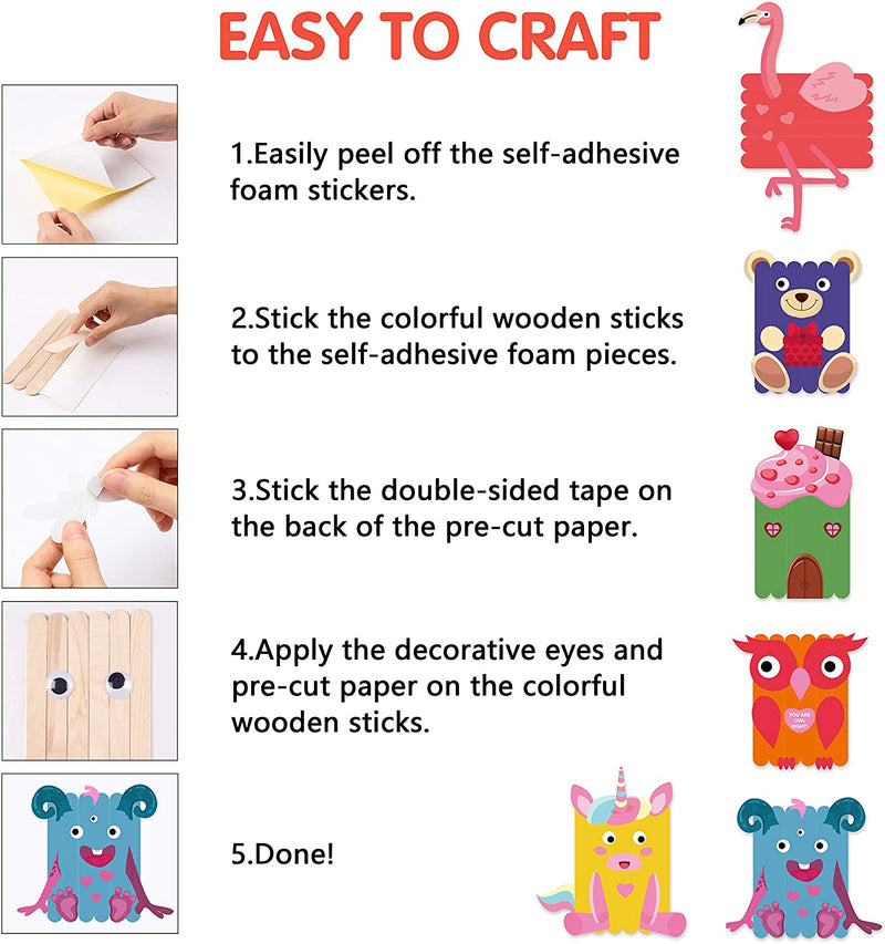 WATINC 6 Pack Valentine DIY Craft Supplies kit for Kids, Creative Craft Art for Classroom or Home, Wooden Sticks Googly Eyes DIY Art Supplies,Valentine Party Favor, Birthday Gifts for Boys and Girls