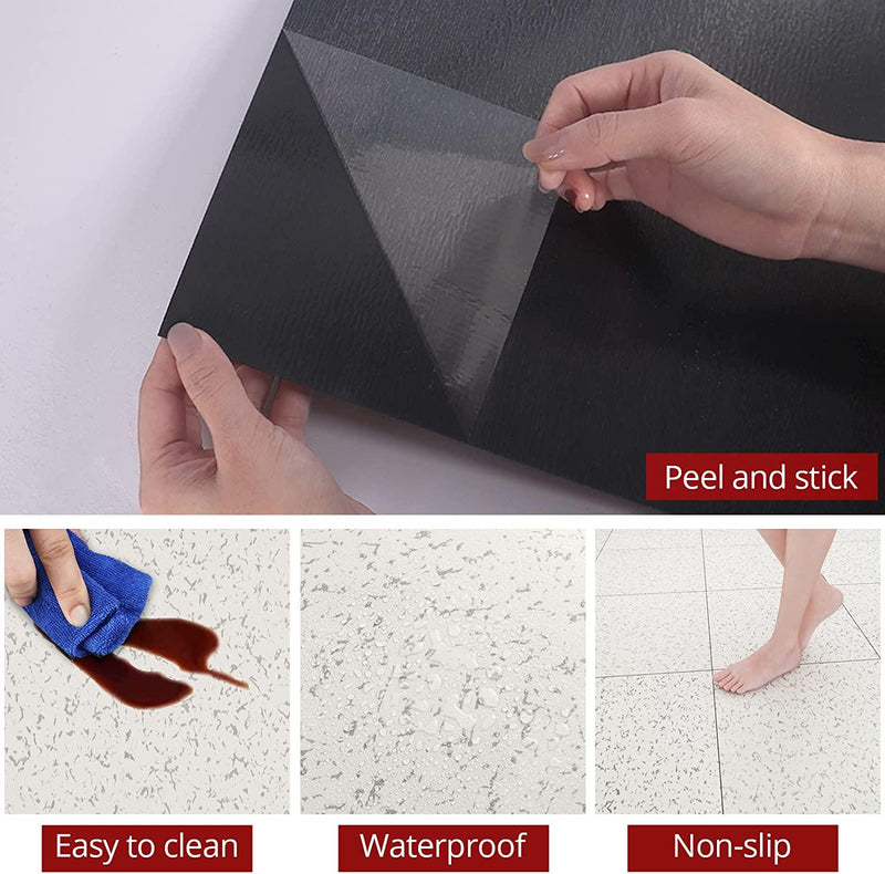 WESTICK Floor Tile Stickers Peel and Stick Waterproof White and Grey Thick Vinyl Flooring Tiles Marble Granite Textured Self Adhesive Removable Backsplash Tile for Kitchen Bedroom Bathroom 10 PCS 12x12